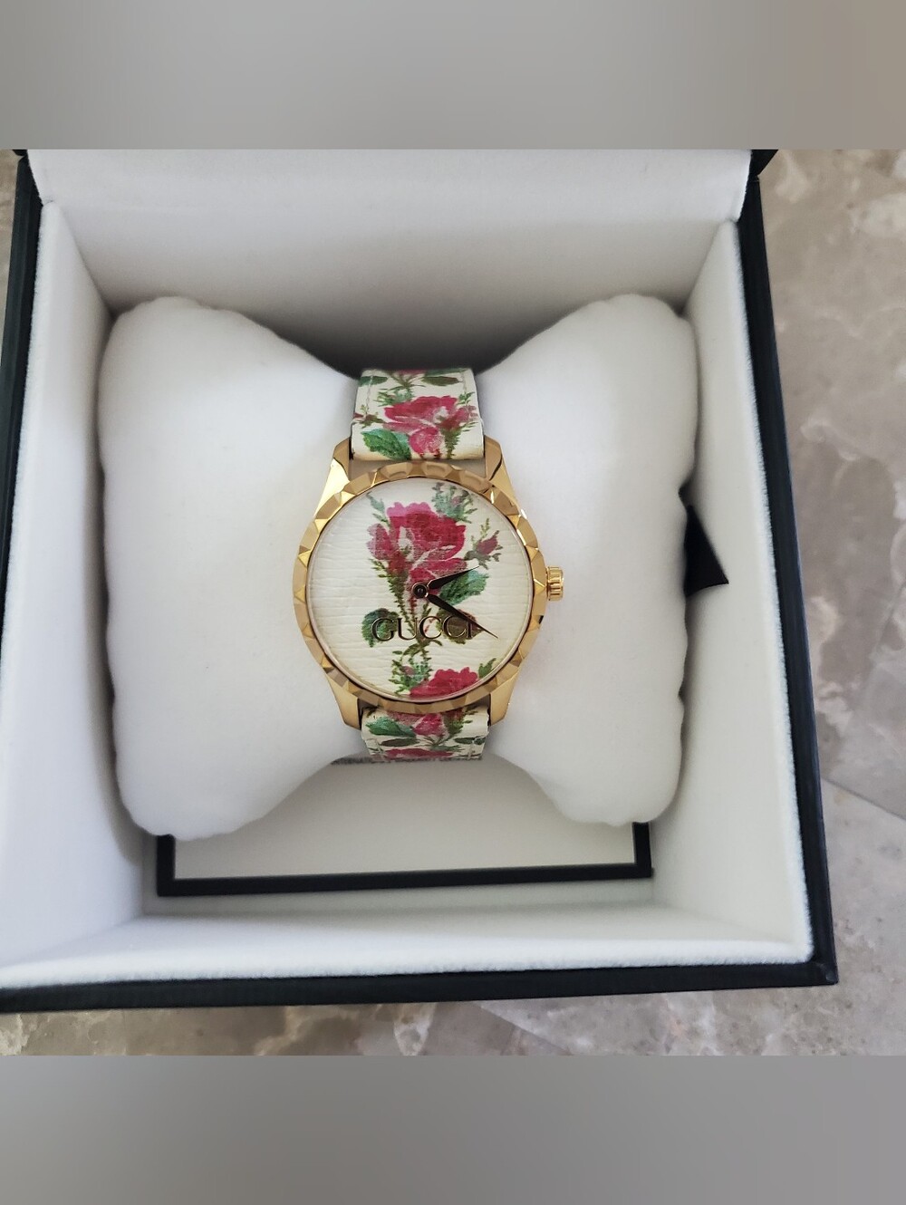 Gucci Stainless Steel Calfskin 38mm G-Timeless Floral Quartz Watch Gold Ivory